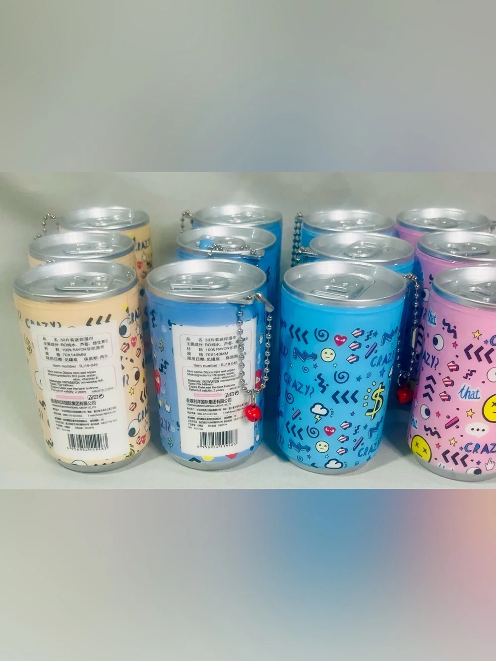 Can-Shaped Keychain of Wipes - Pastel Blue, Blue, Pink & Cream Set - 4 Pack!